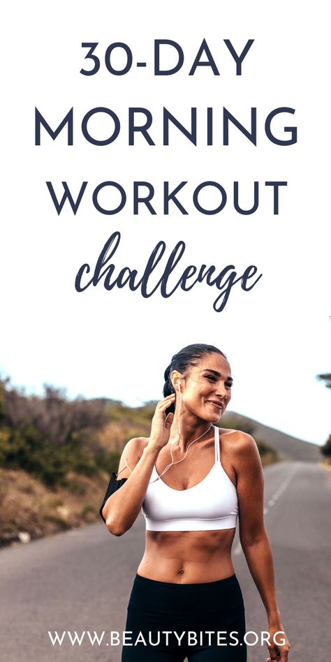 30 Day Morning Workout Challenge - Beauty Bites Morning Workout Challenge, Workout Hacks, Quick Morning Workout, Good Mornings Exercise, Morning Workout Routine, Beginner Yoga Workout, Easy Exercises, 30 Day Fitness, 30 Day Workout Challenge