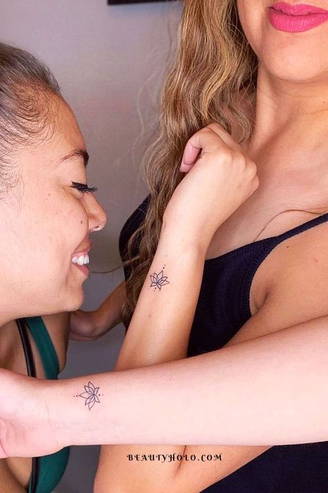 Lotus Friendship Tattoo, Friendship Tattoos For 6 Best Friends, Small Tattoos With Friends, Small Tattoo Best Friends, Tattoo Ideas For Friendship, Small Tattoos Best Friends Simple, Matching Tattoo 4 People, Tattoo Bff Ideas Best Friends, Small Tattoo For Friends