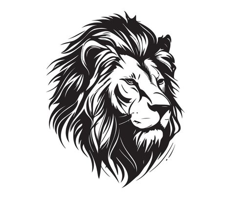 Lion Black And White Drawing, Lion Silhouette Tattoo, Lion Head Outline, Lion Art Drawing, Cruz Vector, Lion Face Tattoo, Lion Vector Art, Lion Head Drawing, Lion Black And White