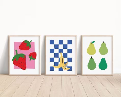 ArtiePrintShop - Etsy Fruit Prints, Fruits Decoration, Wall Decor Nursery, Nursery Room Design, Fruit Wallpaper, Nursery Room Inspiration, Vintage Room, Fruit Art, Decor Nursery