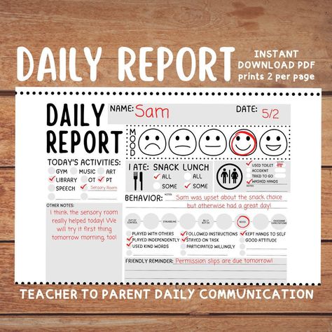 Excited to share this item from my #etsy shop: Daily Student Report - IEP Teacher Parent Communication - Instant Download PDF - Behavior Report - School Summary - Special Education Form Teacher Parent Communication, Mood Activities, Special Education Forms, Teacher Documentation, Behavior Report, Parent Teacher Communication, Daily Report, Behavior Interventions, Parent Communication