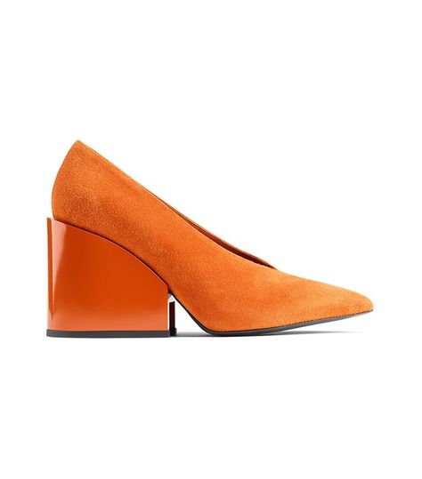 Breaking In Shoes Can Ruin Your Feet, But There Is a Solution via @WhoWhatWearUK Breaking In Shoes, Orange Pumps, Denim For Men, Pointed Shoes, Pointy Shoes, Pointy Pumps, Orange Heels, Leather Sole Shoes, Pointy Toe Shoes