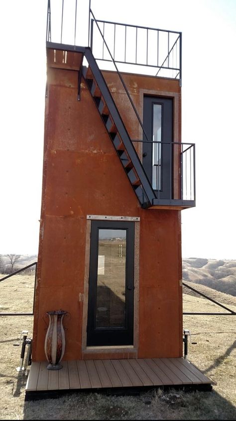 Tiny Tall House, Vertical Tiny House, Tall Tiny House, Tiny House Design Ideas, Three Story Tiny House, Castle Tiny House, Compact House Design, Tiny House Architecture, Concrete Tiny House