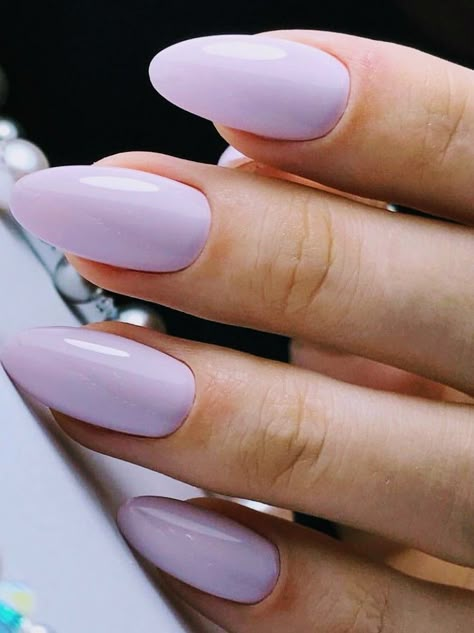 Pastel Lavender Nails, Pale Lavender Nails, Light Purple Natural Nails, Lavender Nails Almond, Lavender Spring Nails, Spring Nail Colours, Lavender Almond Nails, Milky Lavender Nails, Pale Lilac Nails