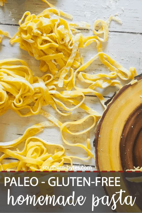 This Paleo pasta is so light and silky. These noodles are just the right amount of eggy and doughy for a big bowl of fettuccine or a comforting bowl of chicken noodle soup. #pasta #yum #paleo Paleo Pasta Recipe, Paleo Noodles, Homemade Gluten Free Pasta, Paleo Lasagna, Paleo Spaghetti, Paleo Pasta, Pan Sin Gluten, Recipe Pasta, Cold Pasta