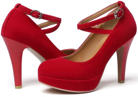 PRICES MAY VARY. SUEDE Heel Measures Approximately 4 inches" Platform Height: 0.78" (approx) Heel Height: 4" (approx) 【RED HEELS】Season: Spring, Summer, Fall, Winter. This slip on suede pumps are comfortable to wear all day, suit for women, ladies to street, party, wedding, evening, cocktail, or as office wear. The RIBONGZ heels combine with a high-quality suede upper for a masterpiece. Using exquisite craftsmanship, with the buckle design of the shoe mouth. Quinceanera Heels, Red High Heel Sandals, Everyday Heels, Strappy Stilettos, Black Strappy Heels, Heels For Women, Wedding Heels, Red Heels, Platform High Heels