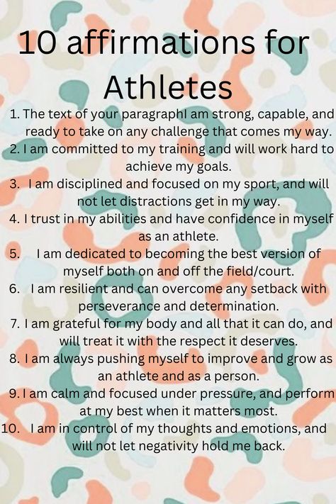 Positive Athlete Affirmations, Hockey Affirmations, Athlete Affirmations, Sports Affirmations, Sports Mindset, Athlete Mindset, Prince Basketball, Cross Country Quotes, Healthy Affirmations