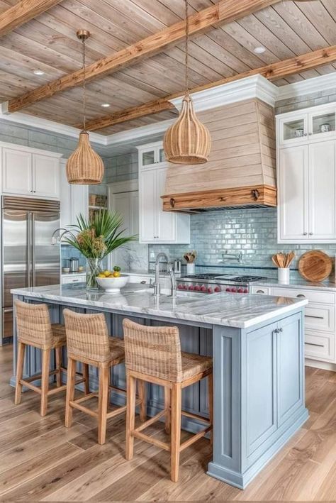 Coastal Kitchen Design, Coastal Kitchen Decor, Coastal Farmhouse Decor, Beach House Kitchens, Future Kitchen, Beach House Interior, Coastal Kitchen, Dream House Rooms, Modern Coastal