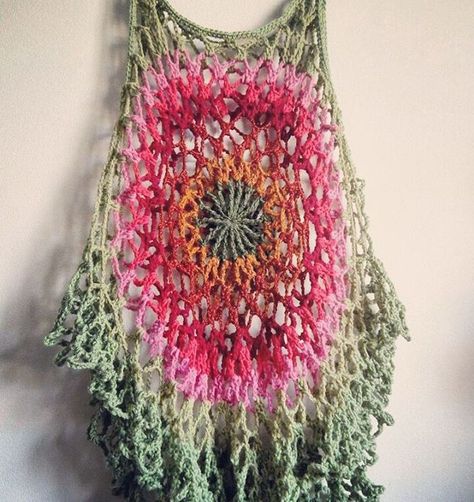 Possibly my favorite #mandalatop #colorscheme yet! Added extra flouncy rows at the bottom to make it a #mandaladress #crochetdesigner #crochetporn #crochetersofinstagram Crochet Mandala Top, Mandala Top, Hippie Crochet, Macrame Dress, Crochet Mandala Pattern, Concrete Candle, Crochet Boho, Shawl Knitting Patterns, Crochet Mandala