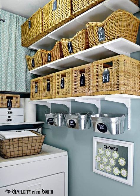 18 Small Laundry Room Makeover Ideas — Tag & Tibby Design Organizing With Baskets, Diy Window Seat, Laundry Room Storage Shelves, Room Storage Diy, Funky Junk Interiors, Linen Closet Organization, Vintage Laundry, Small Laundry Room, Small Laundry