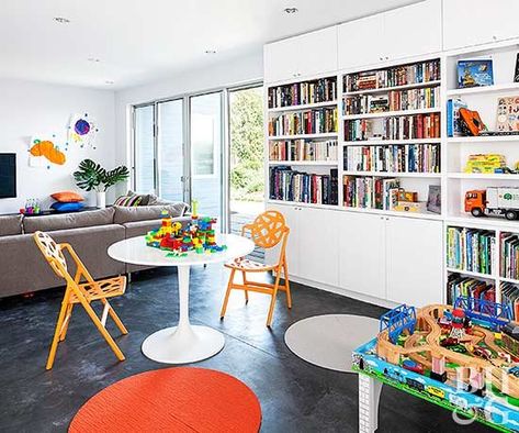 play room Fun Playroom Ideas, Small Playroom, Contemporary Family Room, Interior Designers In Delhi, Living Room Playroom, Attic Playroom, Basement Family Room, Playroom Storage, Green Room