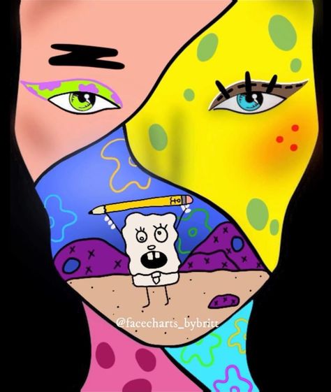 #facechartsbybritt #facecharts #facechart #makeup #makeupideas #halloweenmakeup #creativemakeup #makeuplooks #spongebobmakeup Spongebob Makeup, Cara Makeup, Face Charts, Halloween Makeup Diy, Cool Halloween Makeup, Makeup Face Charts, Makeup Challenges, Face Chart, School Makeup