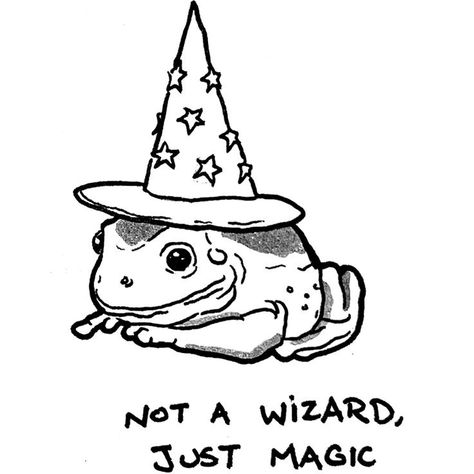 Frog With Wizard Hat Tattoo, Magic Frog Drawing, Magic Frog Tattoo, Funny Animal Doodles, Frog Wizard Tattoo, Cartoon Frog Tattoo, Wizard Frog Tattoo, Frog Flash Tattoo, Frog Wizard