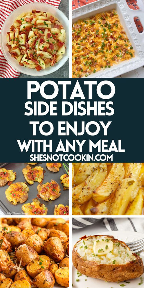 Photo collage of potato recipes with text overlay. Ways To Use Potatoes, Stovetop Potato Recipes, Potato Sides Dishes, Yummy Potato Recipes, Crispy Baby Potatoes, Tasty Potato Recipes, Thanksgiving Potatoes, Best Side Dish, Cooking Challenge