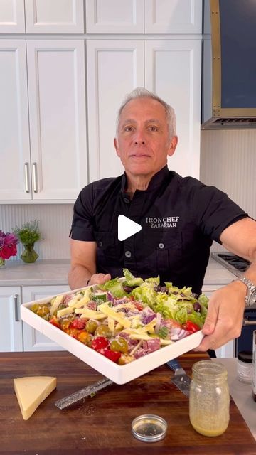 Geoffrey Zakarian | My Italian chopped salad! Such a great one to make for lunch or dinner. Chopping/dicing made easy using my Zakarian @bydash chef knife 🔪 We... | Instagram Stacked Salads Recipes For, Italian Chef Salad, Deconstructed Salad Platter, Special Lunch Ideas, Salad Board Ideas, Italian Chopped Salad Recipes, Lunch Salads For Work, Lunch Catering Ideas, Geoffrey Zakarian Recipes