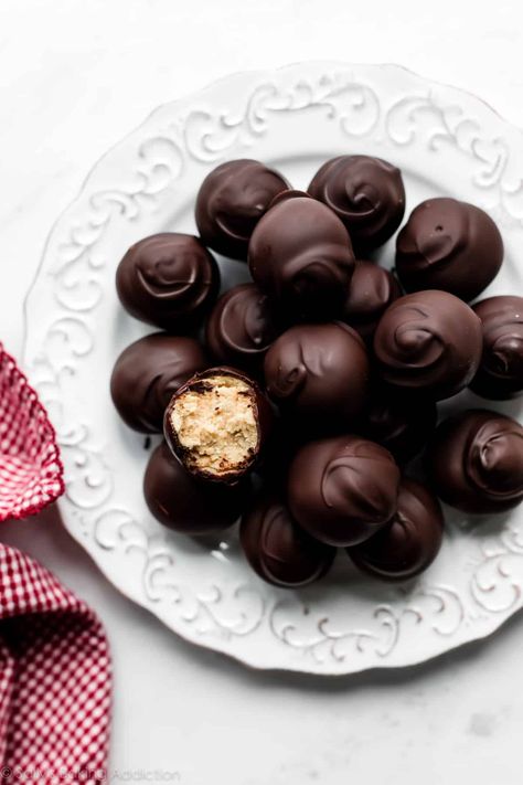 Peanut Butter Balls (Truffles) Recipe + Video - Sally's Baking Addiction Pb Balls, No Bake Truffles, Sallys Baking, Peanut Butter Truffles, Chocolate Melting Wafers, Truffles Recipe, Chocolate Covered Peanuts, Sally's Baking, Truffle Butter