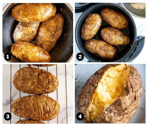 Quick Crispy Air Fryer Baked Potatoes - Tastilly Airfryer Baked Potato, Baked Potatoes In Air Fryer, Copycat Recipes Desserts, Potatoes Loaded, Potatoes In The Oven, Air Fryer Recipes Low Carb, Food Substitutes, Baking Potatoes, Food Substitutions Healthy