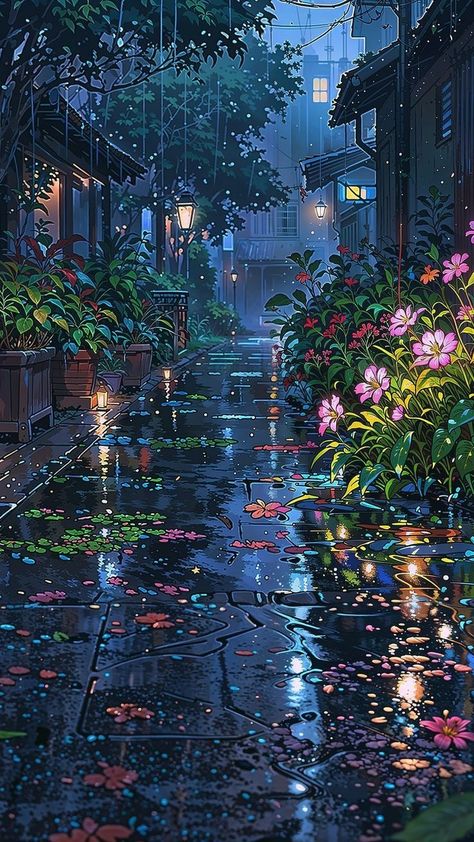 Rainy Cartoon Wallpaper, Rainy Wallpaper Aesthetic, Rainy Wallpaper, Beautiful Scenery Photography, Aesthetic Wallpaper Iphone, Arte 8 Bits, Dreamy Artwork, View Wallpaper, Pretty Backgrounds