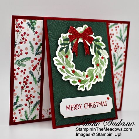 Wreaths Halloween, Christmas Card Tutorials, Cottage Wreath, Simple Christmas Cards, Wreaths Christmas, Homemade Christmas Cards, Stampin Up Christmas Cards, Christmas Card Crafts, Stampin Up Christmas