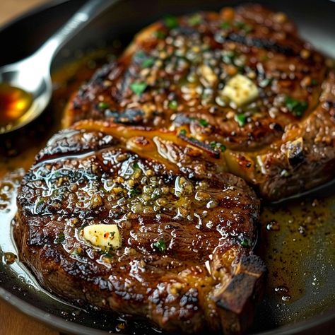 Pan-Seared Ribeye with Garlic Butter - Simply Recipes - Fewer Worries, More Delight Boneless Ribeye Steak Recipes Cast Iron, Bone In Rib Steak Recipe, Rib Eye Steak Recipes Pan, Ribeye Steak Recipes Cast Iron, Best Ribeye Steak Recipe, Reverse Sear Ribeye, Steak Recipes Pan, Perfect Ribeye Steak, Meat Marinade Recipes