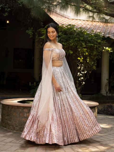 35+ Enchanting Ombre Lehenga Designs For Brides - ShaadiWish Shimmer Lehenga, Ombre Lehenga, Pastel Pink Ombre, भारतीय दुल्हन संबंधी, White Lehenga, Lehenga Skirt, Indian Gowns, Embellished Blouse, Indian Dress