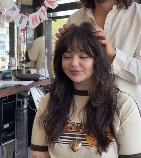 Trend Long Haircut, Shaggy Haircuts Medium Thick Hair With Bangs, Shaggy Haircuts Long Hair Bangs, 80 Shag Haircut, Shag Haircut Wispy Bangs, Long 80s Shag, 80s Hair Straight, Long Brown Shag Haircut, Dark Hair Shag Haircut