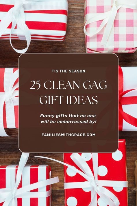 These 25 funny Christmas gift ideas for coworkers are clean gag gifts! Don't worry about being embarrassed for your next white elephant gift exchange! #GagGiftIdeas #CleanGagGiftIdeas #ChristianGagGiftIdeas #WhiteElephant #WhiteElephantGifts #ChristianGagGifts #CleanGagGifts #OfficeGagGifts #FamilyFriendlyGagGifts #FunnyChristmasGiftIdeas #CoworkerGifts Fun Gift Wrapping Ideas Funny, Christian Gag Gifts, Fun Gag Christmas Gifts, Gag Gifts For Dirty Santa, Cheap Gag Gifts Christmas Funny, Diy Gag Gifts For Christmas, Cheap Secret Santa Gifts For Coworkers, Door Prizes For Adults, Joke Gifts For Christmas