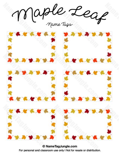 Free printable maple leaf name tags. The template can also be used for creating items like labels and place cards. Download the PDF at http://nametagjungle.com/name-tag/maple-leaf/ Fall Name Tags For Cubbies, Fall Name Tags Free Printable, Fall Cubby Tags Preschool, Fall Cubby Tags, Leaf Name Tags, Cubby Tags Preschool, Fall Name Tags, Cubby Name Tags, Fall Labels