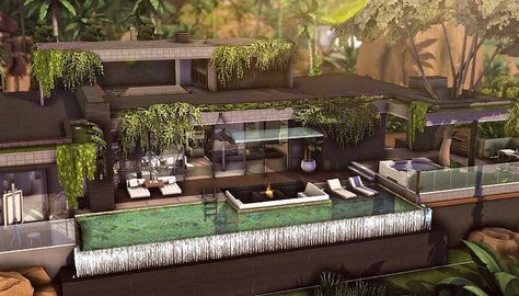 Sims 4 Jungle Cc, Sims 4 Jungle House, Sims 4 Houses Modern Luxury, Sims 4 Forest House, Sims 4 Modern Mansion, Sims 4 Lots No Cc, Sims 4 Villa, Sims4 Lots, Blocksburg Ideas