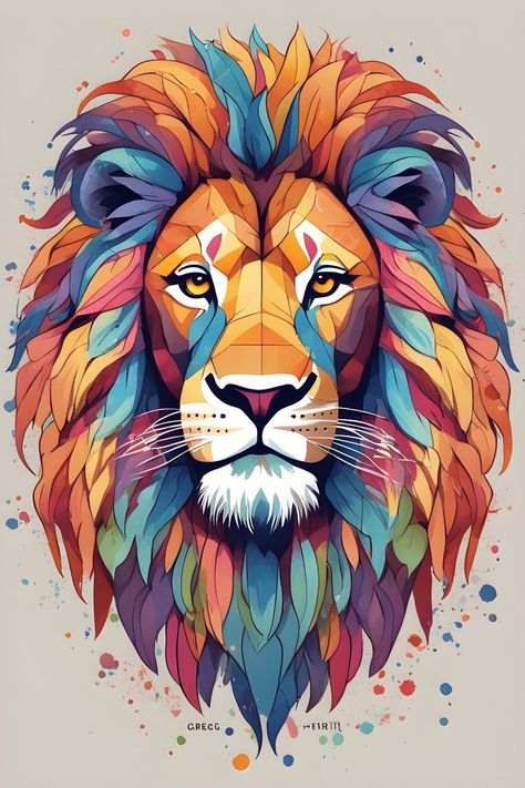 Colorful Lion Painting, 3d Lion, Abstract Lion, Geometric Lion, Lion Artwork, Lion Illustration, Palm Tattoos, Lion Drawing, Lion Painting