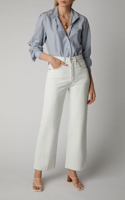 High Rise Wide Leg Jeans Outfit, Wide Leg Cropped Pants Outfit, White Wide Leg Jeans Outfit, Fashion Samples, Cropped Pants Outfit, Cropped Jeans Outfit, Workplace Fashion, White Wide Leg Jeans, Wide Leg Jeans Outfit