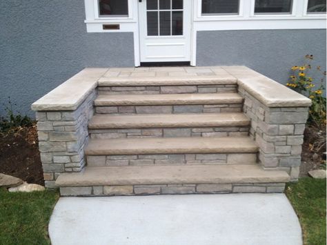 enter image description here Front Entry Steps, Front Porch Stone Steps, Concrete Front Steps, Front Porch Stairs, Front Porch Stone, Exterior Entryway, Entry Steps, Stone Entryway, Patio Stairs