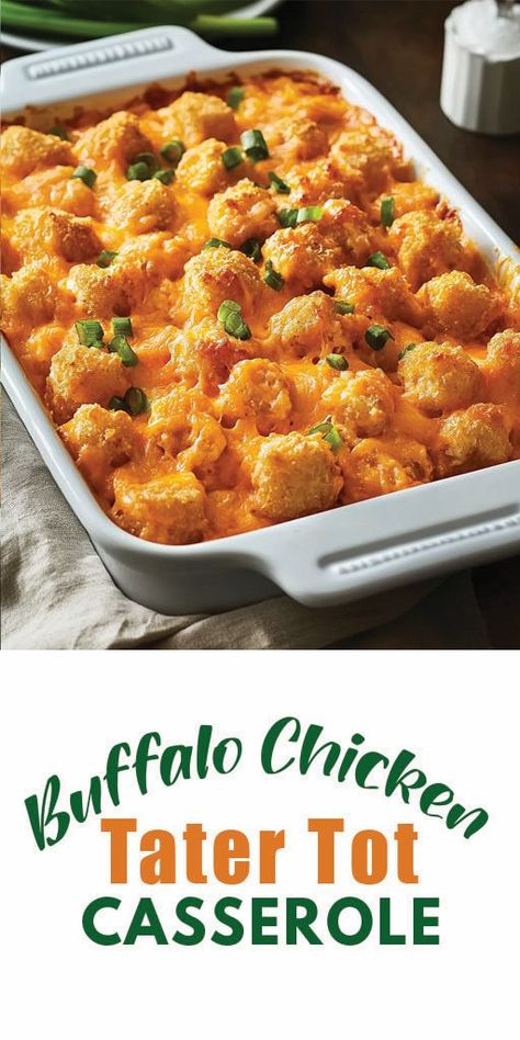 Ingredients: 2 cups shredded rotisserie chicken 1 cup buffalo sauce 1 cup ranch dressing 1 package (32 oz) frozen tater tots 2 cups shredded cheddar cheese 1/2 cup crumbled blue cheese 1/2 cup chopped green onions 1/2 cup cooked and crumbled bacon Salt and pepper to taste #buffalochicken #easyrecipes #camilarecipes Tater Tot Buffalo Chicken Casserole, Buffalo Chicken Dip Tater Tot Casserole, Buffalo Chicken Tater Tots, Buffalo Chicken Tater Tot Casserole, Frozen Tater Tots, Chicken Tater Tot Casserole, Shredded Rotisserie Chicken, Tater Tot Recipes, Bacon Salt