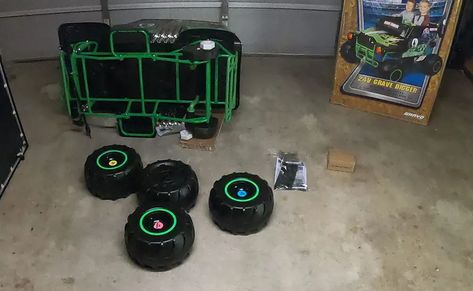 To put rubber tires on Power Wheels, you will first need to get the right tools and a spacious work area. Power Wheels Modification, Power Wheels Mods, Power Wheel Cars, Power Wheels Jeep, Kids Power Wheels, Power Wheel, Kids Jeep, Kids Atv, Battery Operated Toys