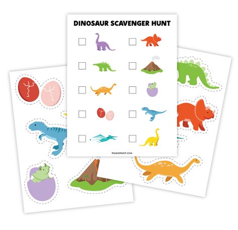 Dino Scavenger Hunt, Dinosaur Scavenger Hunt Free Printable, Dinosaur Toddler Activities, Dinosaur Scavenger Hunt, Play In The Classroom, Fire Truck Craft, Preschool Scavenger Hunt, School Scavenger Hunt, Rainbow Games