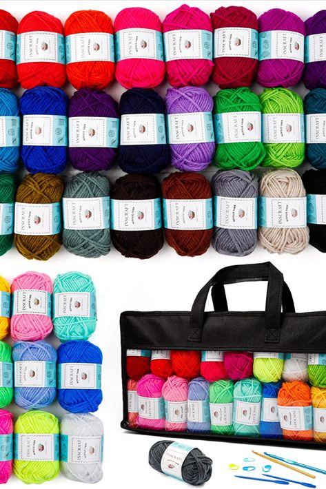 48 PCS Crochet Yarn Kit, 1400 Yards 40 Colors Acrylic Yarn Skeins, 2 Crochet Hooks, 2 Weaving Needles, 4 Stitch Markers, 1 Bag, Yarn for Crocheting & Knitting, Gift for Beginners and Adults Knitting Storage, Yarn Skein, Crochet Supplies, Crochet Hook Set, Creative Arts And Crafts, Knitting Gift, Crochet Kit, Crochet Hook Sizes, Creative Hobbies