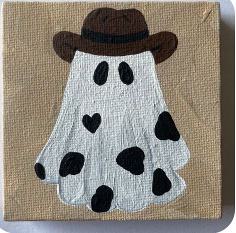 Brown Paintings Easy, Simple Mini Painting Ideas, Simple Country Painting Ideas, Small Fall Paintings, Cute Western Paintings Easy, Easy Things To Paint For Beginners Ideas, Cow Print Painting Ideas, Easy Country Paintings On Canvas, Basic Painting For Beginners