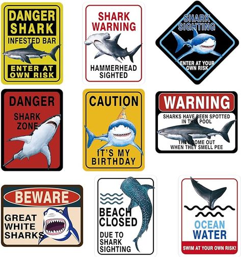 Amazon.com: WERNNSAI Shark Zone Party Decorations - 9 PCS Shark Party Warning Signs for Boys Kids Birthday Shark Party Wall Decorations Ocean Shark Themed Party Supplies : Home & Kitchen Shark Sign, Ocean Shark, Shark Party Decorations, Shark Themed Party, Party Wall Decorations, Shark Decor, Birthday Wall, Shark Birthday Party, Party Wall