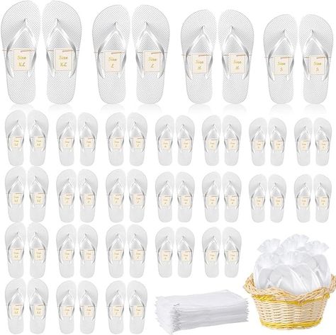 Amazon.com | Unittype 48 Pairs Flip Flops Bulk for Wedding Guests Flip Flop Sandals Hotel Spa Slippers Wedding Party Favors Flip Flops with Size Cards Drawstring Bags for Wedding Receptions Beach Pool (White) | Flip-Flops Wedding Flip Flops For Guests, Pool White, Sandal Hotel, Guest Slippers, Bridesmaid Flip Flops, Wedding Pool Party, Pool Wedding, Wedding Flip Flops, Spa Slippers