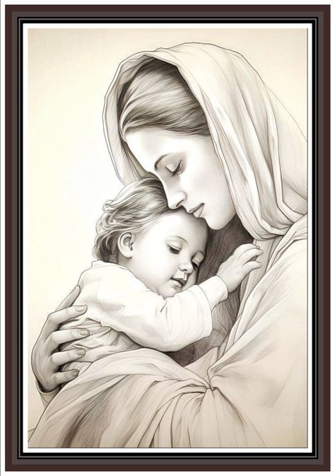 Matka Drawing, Angel Baby Drawing, Mother And Child Drawing, Christus Tattoo, Mary Jesus Mother, Jesus Mother, Mother Mary Images, Jesus Drawings, Images Of Mary