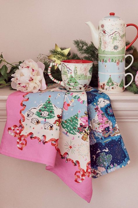 Christmas Sky Set of 2 Tea Towels | Cath Kidston Cath Kidston Christmas, Christmas Tea, Oven Glove, Cath Kidston, Kitchen Tea, Bags Fashion, Kitchen Tea Towels, Christmas Prints, Christmas Colors