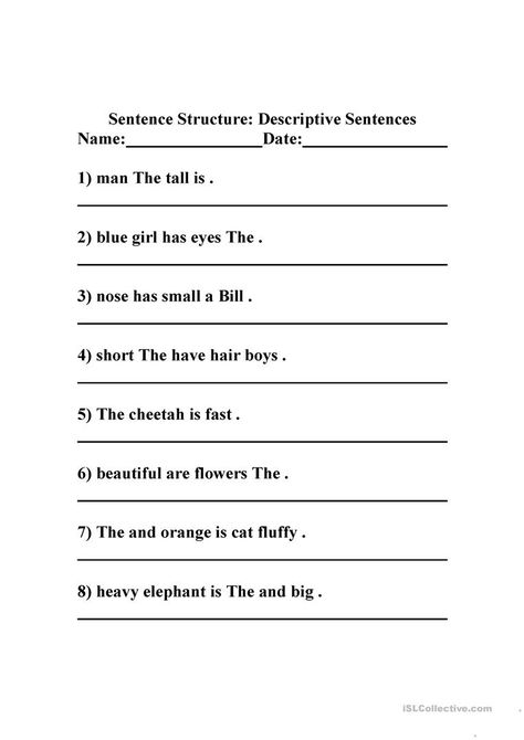 Make Sentences Worksheet 1st Grades, Scrambled Sentences Worksheet, Sentence Structure Activities, Simple Sentence Structure, Writing Sentences Worksheets, Jumbled Words, Punctuation Worksheets, First Grade Reading Comprehension, Worksheets For Class 1