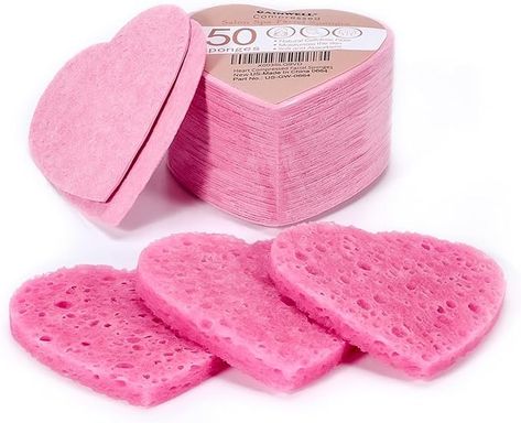 GAINWELL 50-Count Heart Shape Compressed Facial Sponges for Daily Facial Cleansing and Exfoliating, 100％ Natural Cosmetic Spa Sponges for Makeup Remover Face Blender, Face Sponge, Daily Face Wash, Natural Sponge, Facial Sponges, Exfoliating Mask, Pore Cleansing, Facial Cleansing, Natural Cosmetics