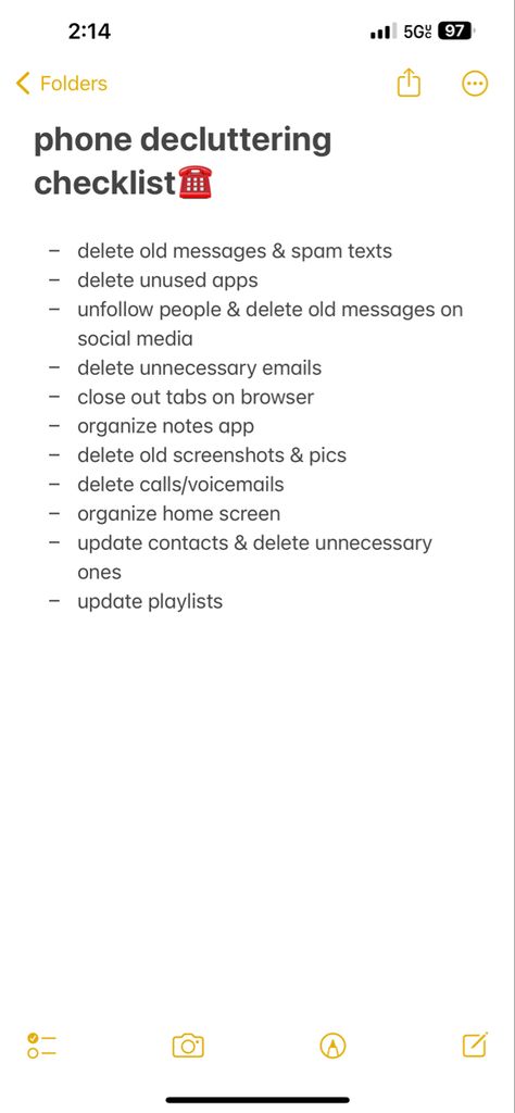 Social Media Declutter Checklist, Phone Reset Checklist, Deep Clean Phone, Declutter Pictures, How To Declutter Your Phone, Phone Clean Out, Phone Glow Up Checklist, How To Give Ur Phone A Glow Up, Phone Declutter Checklist