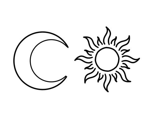 Sun And Moon Outline Tattoo, Tattoo Sol E Lua, Moon Outline, Luna Tattoo, Moon Sun Tattoo, Sun Tattoo Designs, Free House Design, Palm Tattoos, X Tattoo