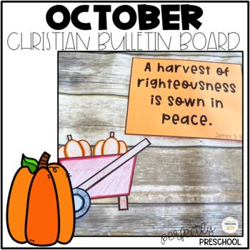 An easy and low prep Christian bulletin board set is ready for September. Perfect for the Christian school classrooms or church. There are patterns included to create a wheelbarrow and pumpkins to go along with the verse.Bible Verse: James 3:18 A harvest of righteousness is sown in peace You may als... Christian School Classroom, Fall Christian, Christian Bulletin Boards, Verse Bible, James 3, Bulletin Board Sets, Bulletin Board Decor, Easel Activities, Christian School