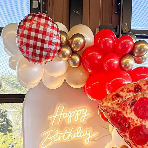 Pizza Party Balloon Arch, Pizza Party Balloons, Pizza Party Balloon Garland, Pizza Balloon Arch, Pizza Balloon Garland, Italian Balloon Arch, Slice Of Fun Turning One, Pizza Themed 1st Birthday Party, Pizza First Birthday Party