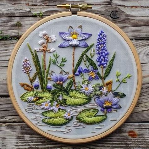 Larkspur Flower Embroidery, Embroidery Lupins, Delphinium Embroidery, Foxglove Embroidery, Embroidery Impressionist, Embroidery Fashion Detail, Miniature Embroidery, Hand Embroidery Tutorial, Bead Charms Diy