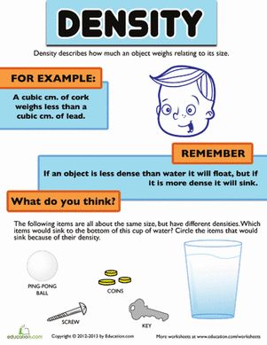 Little scientists can learn about a fundamental concept of physical science with this worksheet all about density! Buoyancy Worksheet, Density Experiment, Density Worksheet, Physical Science Lessons, Elementary School Science, Elementary Science Activities, Science Earth, Sink Or Float, Chemistry Worksheets