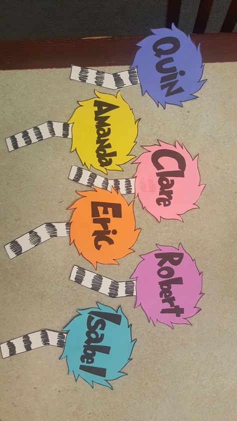 Door Ideas For Classroom, Dr. Seuss Door, Doctor Suess Classroom, Dr Seuss Classroom Theme, Dr Seuss Classroom Door, Door Decorations College, 100 Días De Clases, Truffula Tree, Cubby Tags